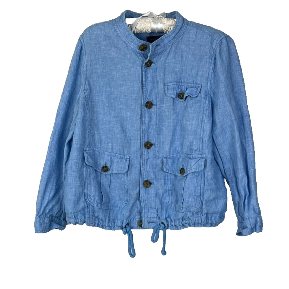 Talbots Jacket Womens Size M Washed Linen Blue Long Sleeve Button Up Lightweight